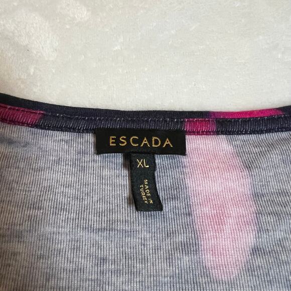Escada Scoop Neck Abstract Print Knit Top Size XL 3/4 Sleeve Stretch Colorful - Picture 4 of 5